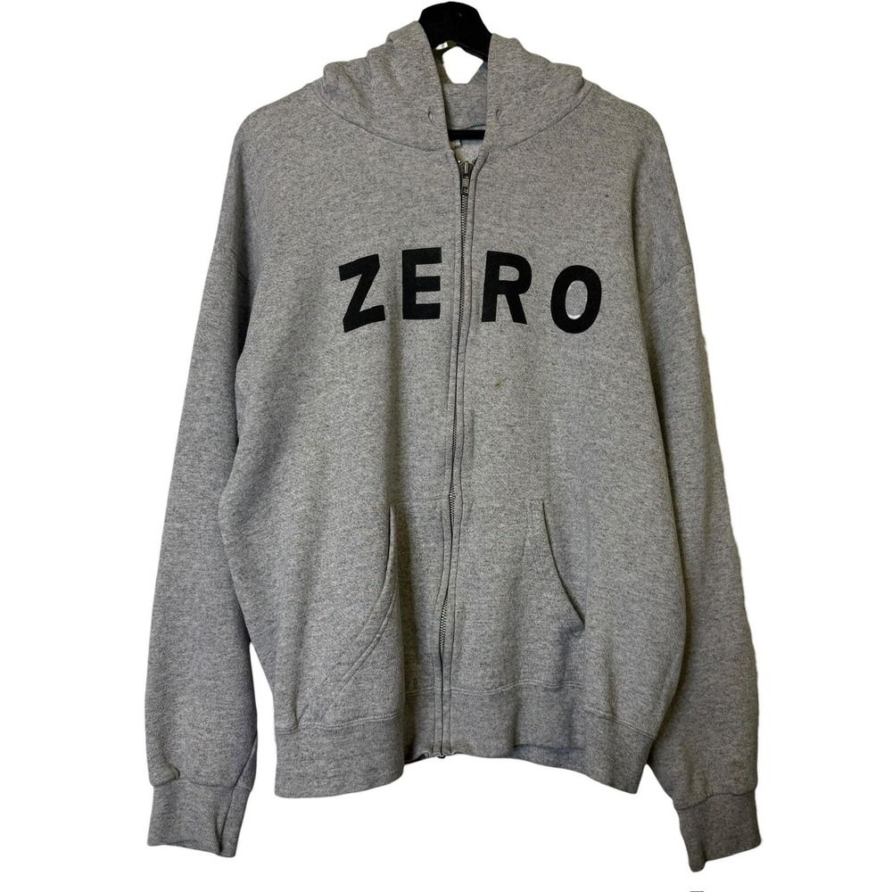 Vintage Y2K Zero Skateboards Hoodie Zip Up Grey Sz L Skate Grunge Emo